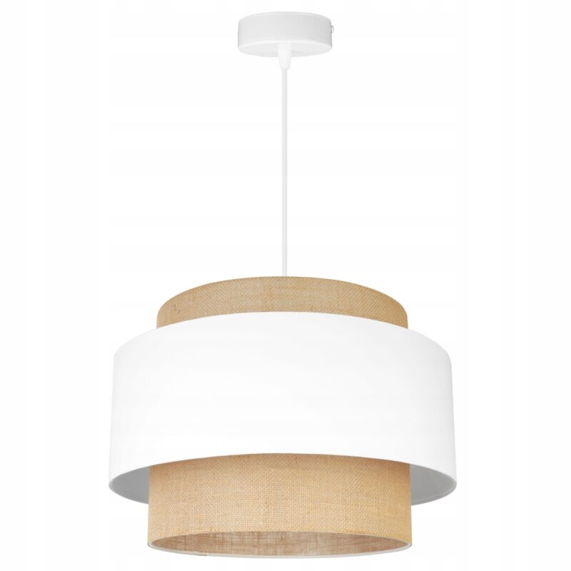 Plafoniera suspendata, Light Home, Boho, reglabile, Lungime 104 cm, Abajur 40 cm, E27, 1 punct de lumina, material textil, Alb/Bej