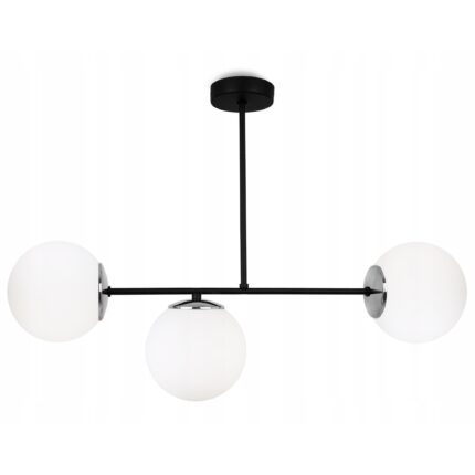Lustra moderna, Light Home, Palermo, 3 puncte de lumina, E14, 230V, 60W, 50x70xcm, Clasa A, LED, Sticla/Metal, Negru/Alb