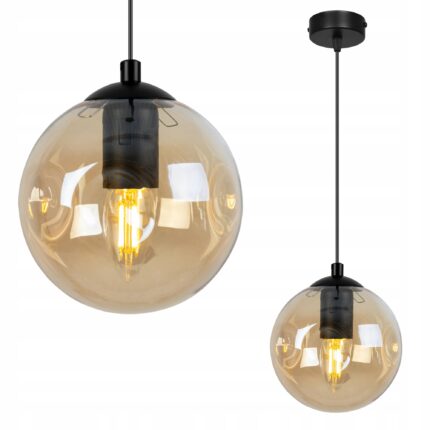 Lustra moderna tip pendul, Monako, Light Home, E27, Metal/Sticla, Negru/Miere