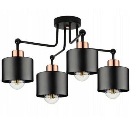 Lustra cu 4 brate metalice, Zola, montare pe tavan, 230V, 60W, E27, negru
