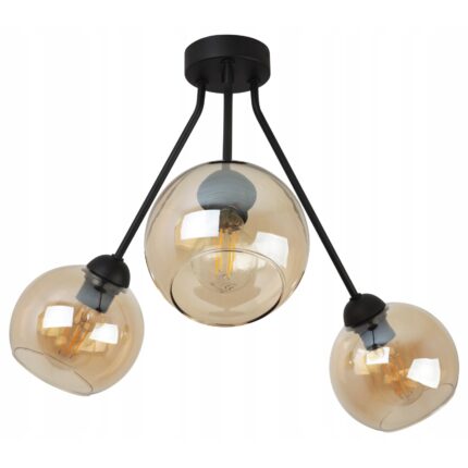 Lustra moderna, Light Home, Haga, 3 puncte de lumina, E27, 230V, 60W, 46x46cm, Clasa A, LED, Metal/Sticla, Negru/Transparent