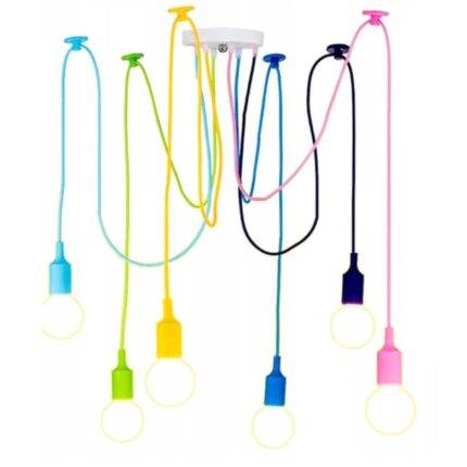 Lampa suspendata, Zola®, model Spider, 6 brate colorate, E27, din plastic/metal, 60 W, lungime cablu 115 cm, reglabila, prindere tavan