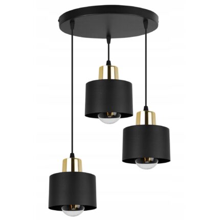 Plafoniera moderna, Light Home, Panta, 3 puncte de lumina, E27, 230V, 60W, 104x36cm, Clasa A, LED, Metal, Negru/Auriu