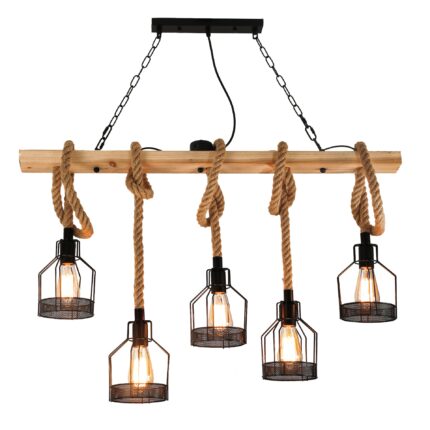 Lustra Vintage Retro/Retro, E27, cu Sfoara/Franghie cu 5 brate reglabile, pe lemn trandafi led 8766-DZ1/5