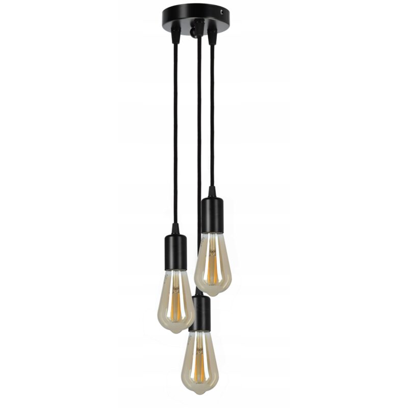 Plafoniera, 3x E27 filet edison, LED, reglabila, sursa de lumina inlocuitoare, cablu negru, aspect modern