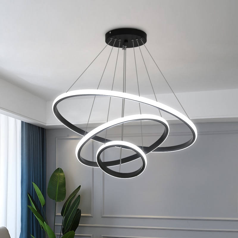 Candelabru Circular, Goeco, Aluminiu, 220v, 40w, Diametru 20/40/60 cm, 6500k, Lumina Rece, Negru