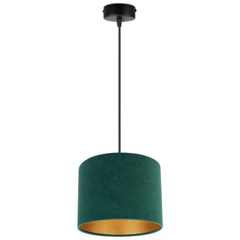 Plafoniera suspendata cu abajur, Light Home, Mediolan, reglabile, Lungime 90 cm, Abajur 20 cm, E27, 1 punct de lumina, material textil, Verde/Auriu