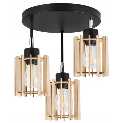 Lustra, Light Home, Metal/Lemn, 37 cm, E27, Negru/Bej