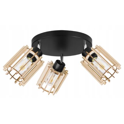 Lustra, Light Home, Timber, Metal/Lemn, 27cm, E27, Negru/Bej