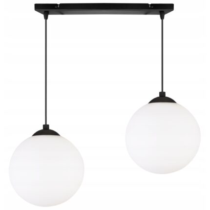 Plafoniera suspendata, Light Home, Florence, reglabile, Lungime 90 cm, Latime 18 cm, Abajur 18 cm, E27, 2 punct de lumina, sticla, Alb/Negru