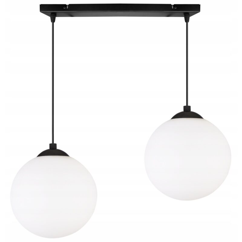 Plafoniera suspendata, Light Home, Florence, reglabile, Lungime 90 cm, Latime 18 cm, Abajur 18 cm, E27, 2 punct de lumina, sticla, Alb/Negru