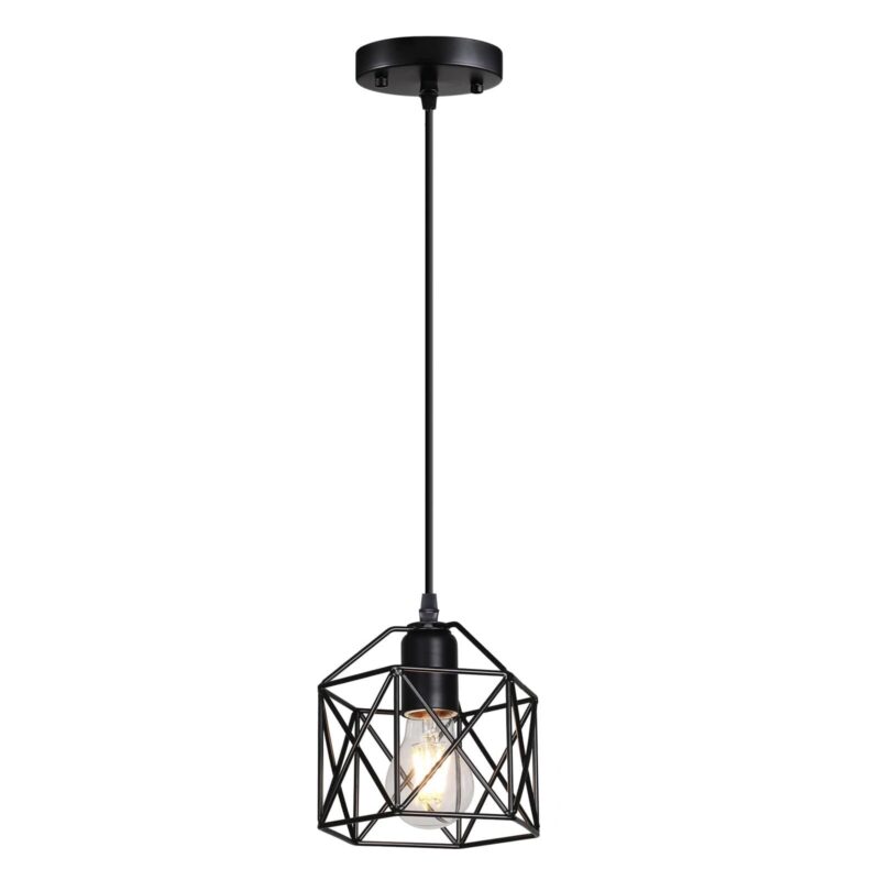 Candelabru, SINBINTA, 1 Capete, Baza rotunda, Fir de pandantiv 1.5m, Ajustabile, E27, 60W, Modern vintage, Usor de instalat, Rezistent la coroziune, Prevenirea ruginii, Fier, Negru