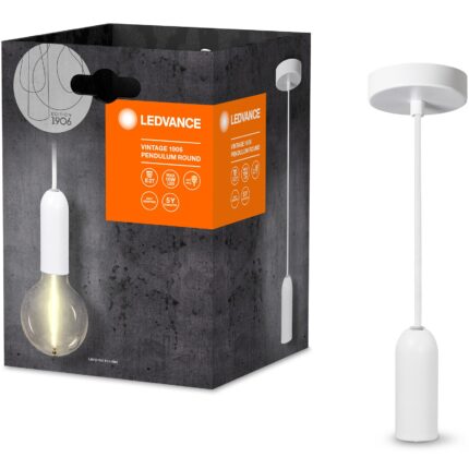 Pendul Ledvance Round, E27, max. 15W LED, IP20, lungime cablu 1.5m, Alb