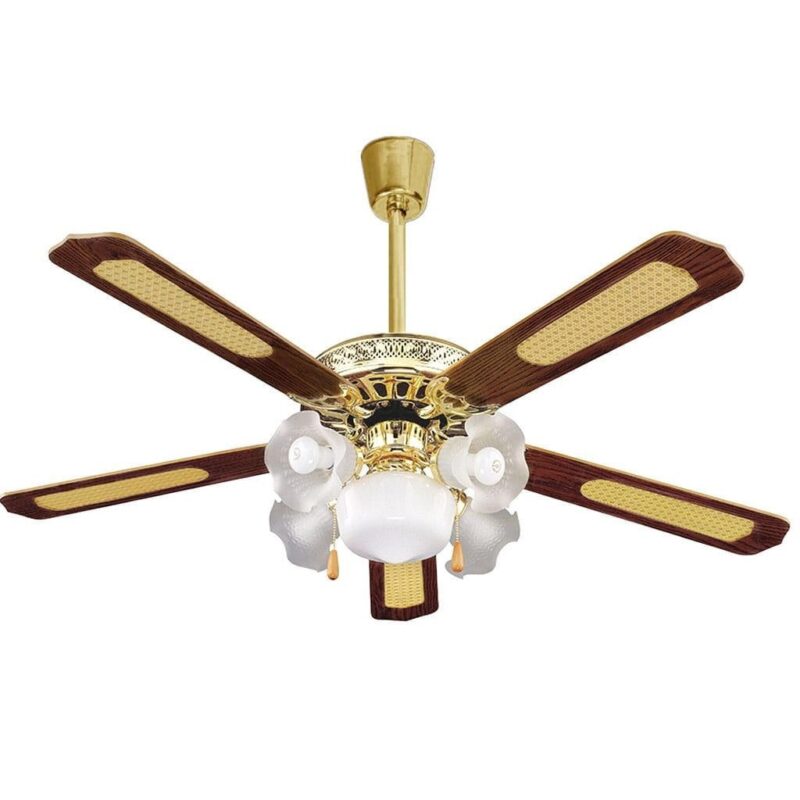 Candelabru cu ventilator, Lemn/Metal, E27, Maro