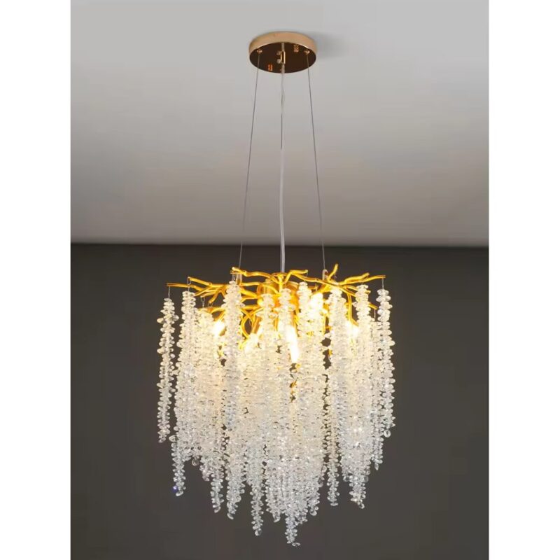 Candelabru auriu Cristal, dulie E14 x 6, diametru 450mm