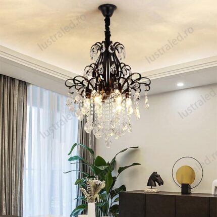 Candelabru de cristal, Candelabru elegant, L8268/500BL, aluminiu / cristal artificial, culoare negru