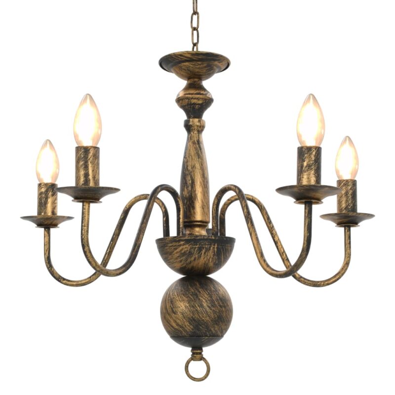 Candelabru antichizat cu 5 becuri E14 vidaXL, Metal, 50 x 45 cm, Negru