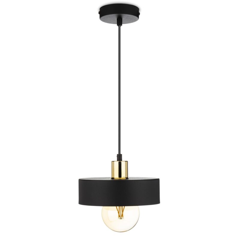 Lampa suspendata Berlin Stil, Metal, 20 cm, Negru/Auriu