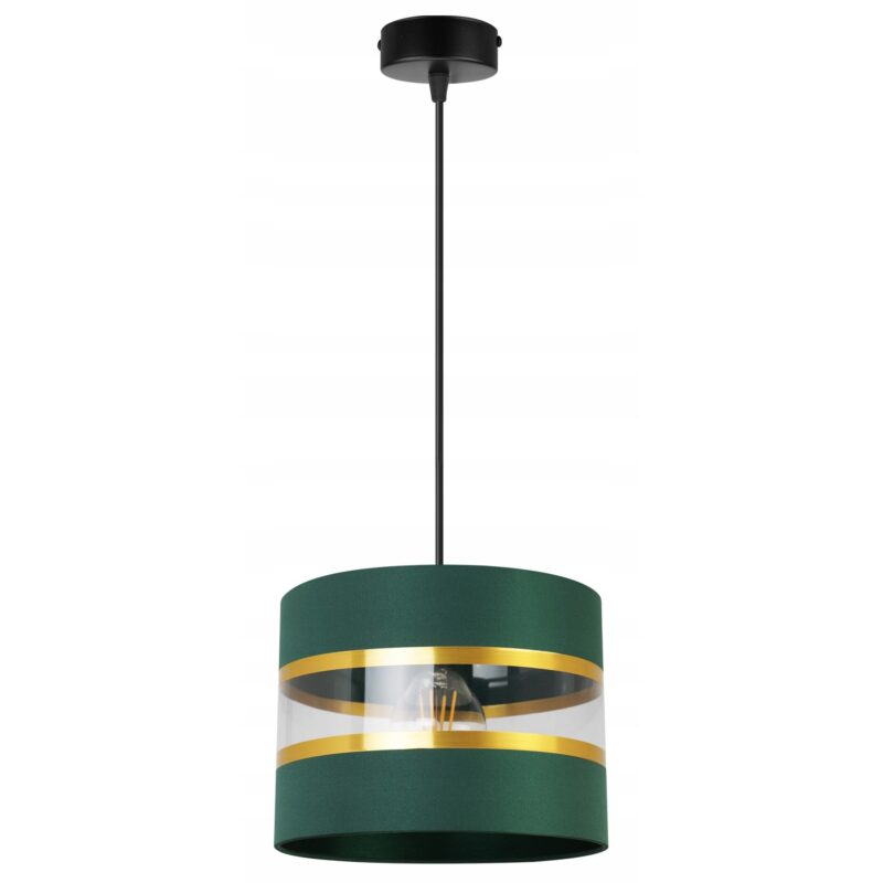Plafoniera suspendata, Light Home, Elegance gold, reglabile, Lungime 90 cm, Abajur 20 cm, E27, 1 punct de lumina, material textil, Verde/Auriu/Negru