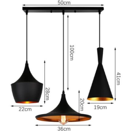 Lustra suspendata, design industrial vintage, negru/auriu, 100cm cablu ajustabil, set montaj inclus