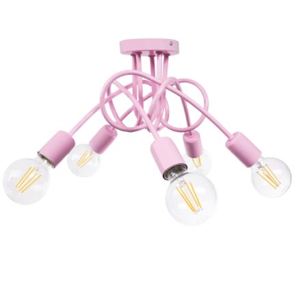 Lustra pentru copii cu 5 surse de iluminare, 5 x E27, 60W, Metal, Roz