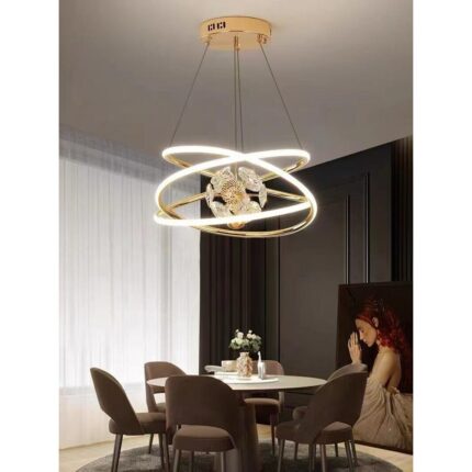 Lustra suspendata LED Ø40 cm, spirala one piece cu detalii sticla, auriu, AVI-4385