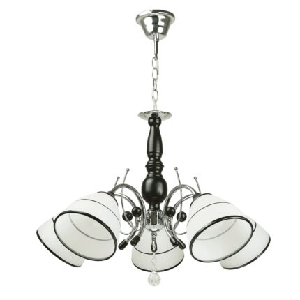 Candelabru Decorativ 5 Becuri E27, metal, lemn si sticla, Culoare Negru si Alb, 60W, D5