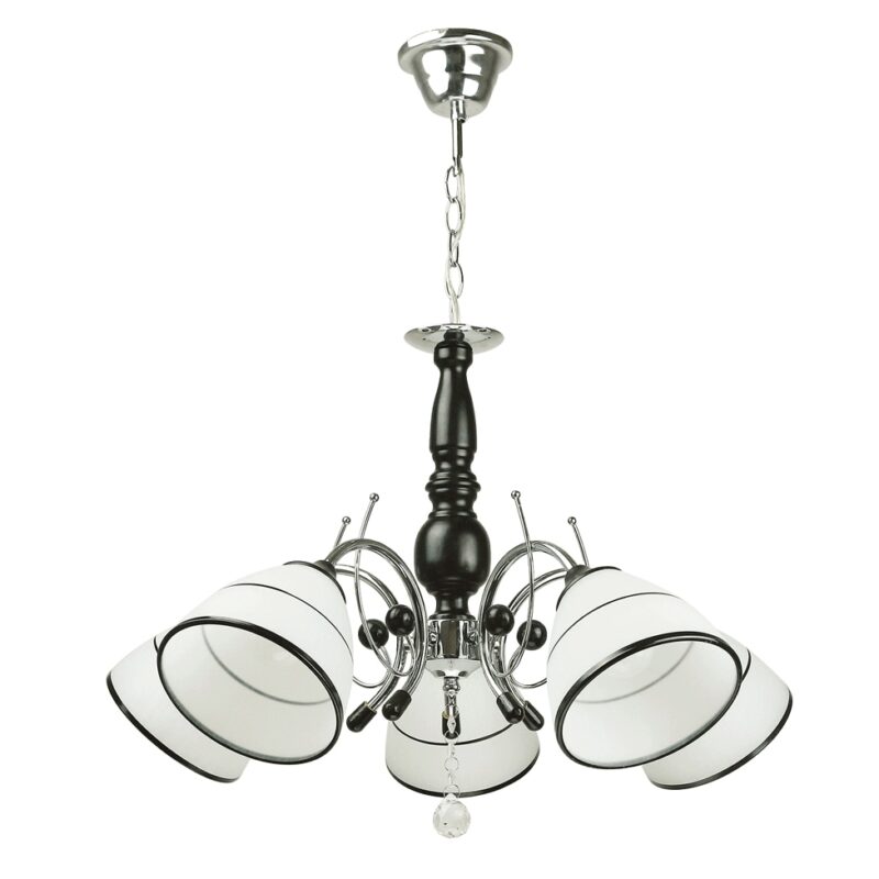 Candelabru Decorativ 5 Becuri E27, metal, lemn si sticla, Culoare Negru si Alb, 60W, D5