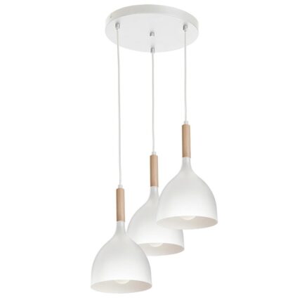 Pendul triplu Noak Wood, 45-120x40x40 cm, 60 W, Stil industrial, Metal/Lemn, Alb/Bej