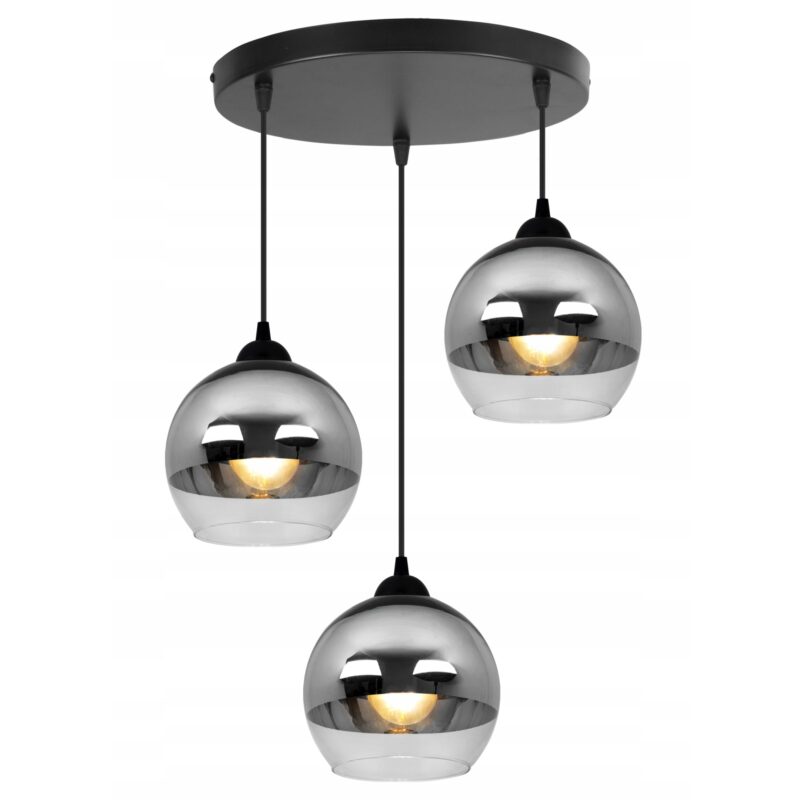 Plafoniera suspendata, Light Home, Bergen, reglabile, Lungime 90 cm, Latime 40 cm, Abajur 15 cm, E27, 3 punct de lumina, sticla, Crom