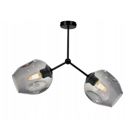Lustra moderna, Light Home, Metal/Sticla, 45 cm, Abajur asimetric, E27, Negru/Transparent