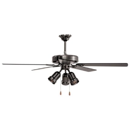 Ventilator de tavan cu lustra, Rea, 3 surse de iluminare E 27, Metal, Negru, 1320x450 mm