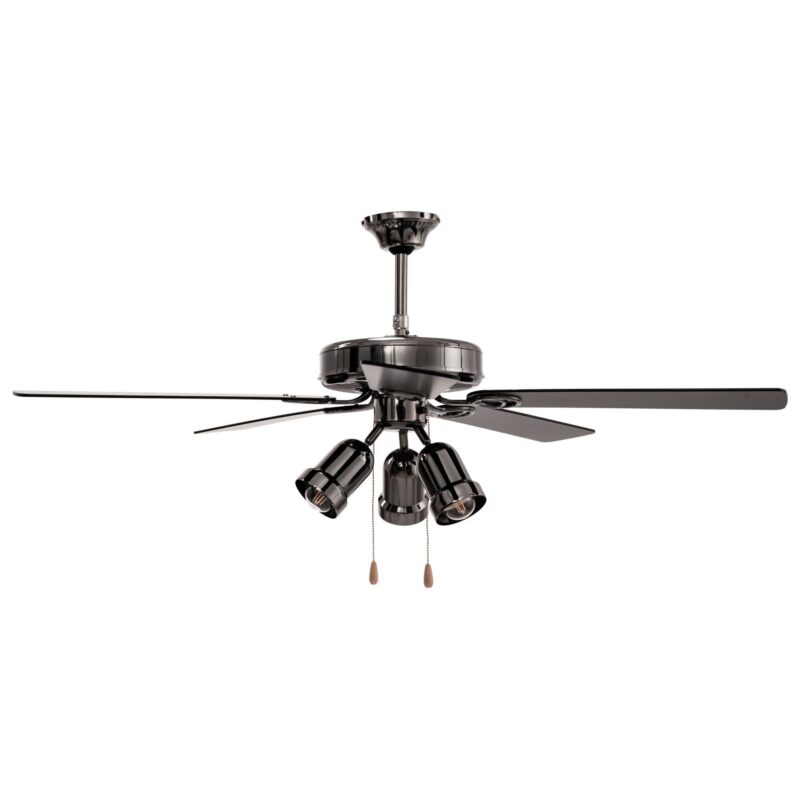 Ventilator de tavan cu lustra, Rea, 3 surse de iluminare E 27, Metal, Negru, 1320x450 mm