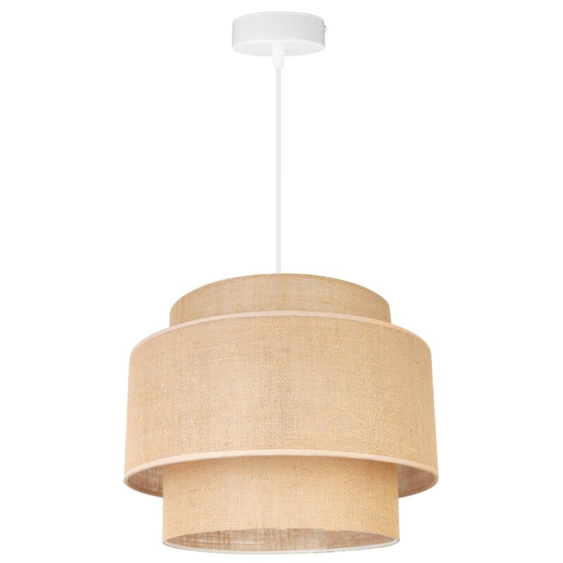 Plafoniera suspendata, Light Home, Boho, reglabile, Lungime 104 cm, Abajur 35 cm, E27, 1 punct de lumina, material textil, Bej/Alb
