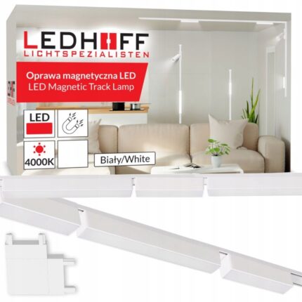 Set iluminat pe sina magnetica, Ledhoff, B8317, 2x Profil sina 1m, 6x Spot LED liniar, 6W/12W, 4000K, IP20, 360lm/560lm, 150°, DC48V, CE, clasa de eficienta energetica G, Alb