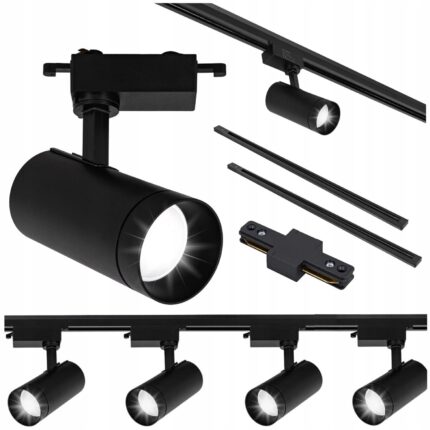 Sina cu spoturi montata la suprafata, Ledhoff, 2x1m + 4x spot GU10, 60x135 mm, IP 20, fara bec, negru