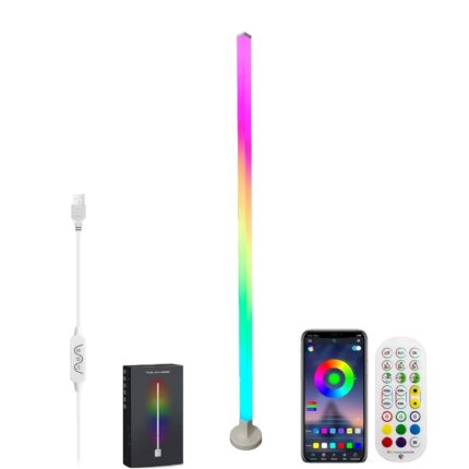 Veioza Smart RGB LED, Lumina Ambientala Lampadar, 150cm inaltime, Kit complet instalare, Led Dinamic, Aplicatie Smart Telefon, Telecomanda, Music Senzor, 16Milioane Culori, USB 5V