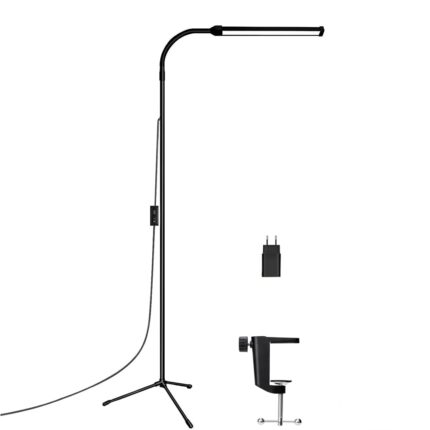 Lampa de Podea, BYONDSELF®, 60-180cm, cu Trepied, Luminozitate Reglabila, 72 LED-Uri, 360° Brat Rotativ, 8W, Metal, Negru