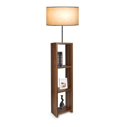 Lampa de podea, lux.pro, Redditch, 150 cm, 1 x E27, max 20W, mdf, metal, textil, bej, negru, lemn, cu raft depozitare