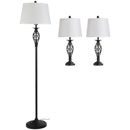 Set de lampi HOMCOM, Design vintage, 3 marimi, Metal, Negru/Alb