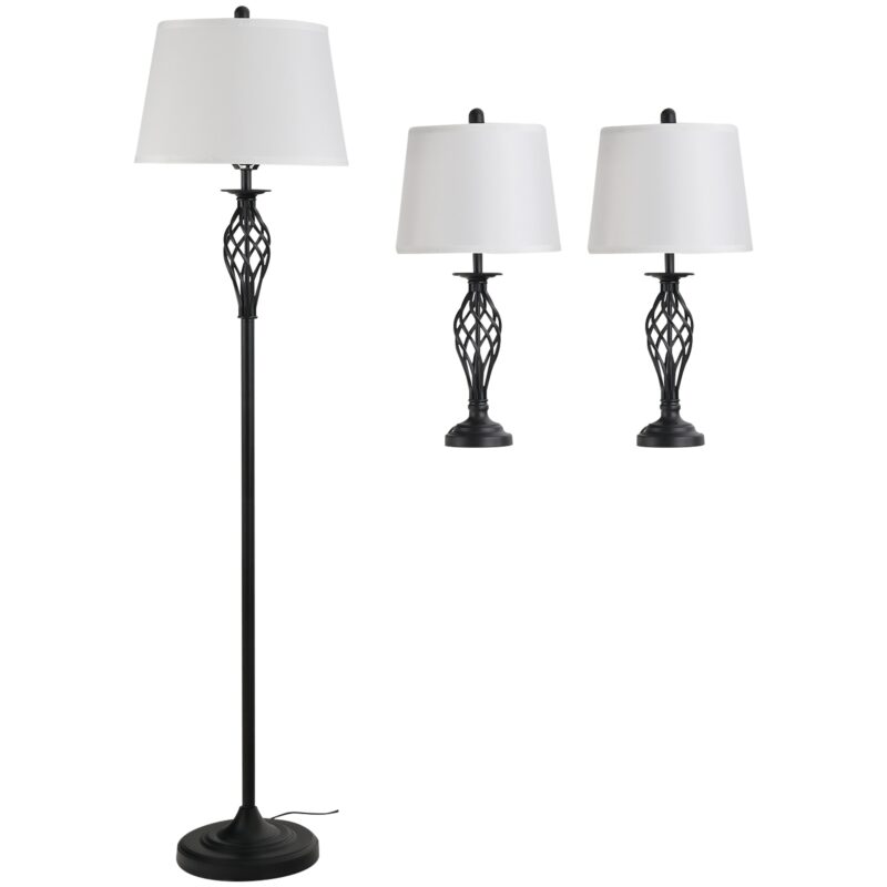 Set de lampi HOMCOM, Design vintage, 3 marimi, Metal, Negru/Alb