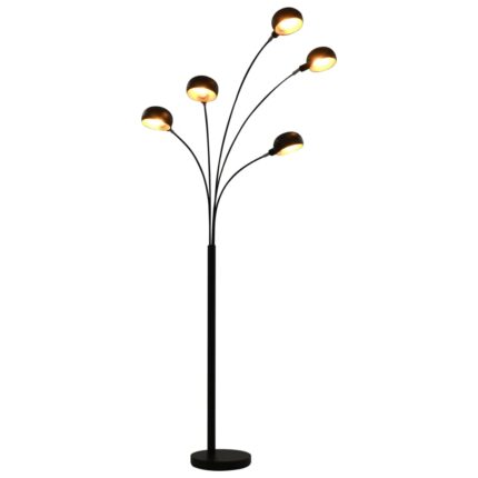 Lampa de podea cu 5 ramuri, vidaXL, Otel, E14, 13,3 x 7,6 cm, Negru/Auriu