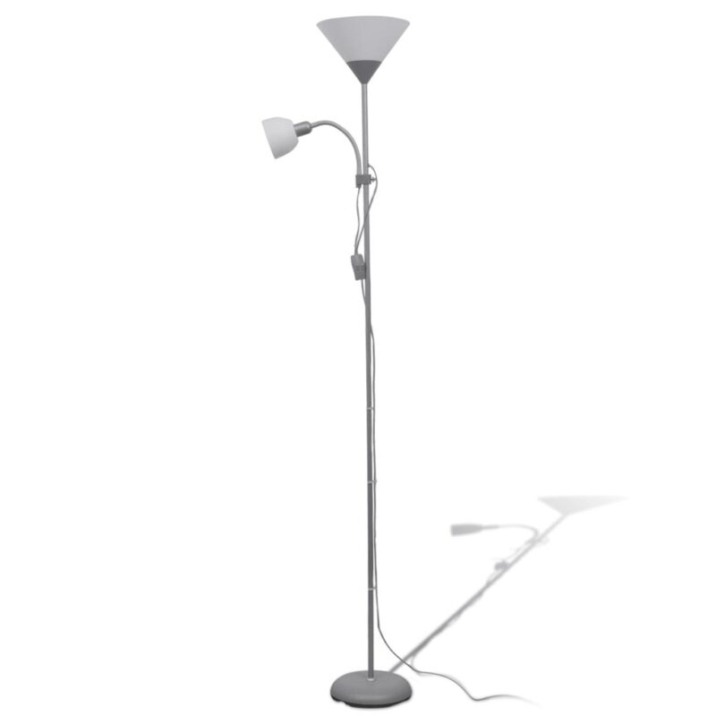 Lampa de podea cu 2 surse lumina, vidaXL, Otel, 180 x 22,5 cm, Gri