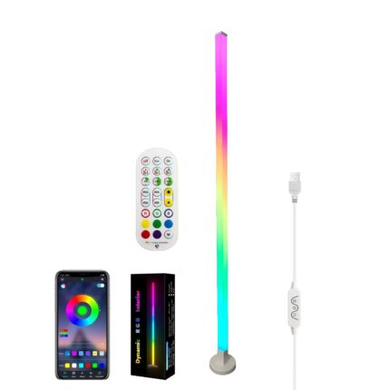Veioza Smart RGB LED, 150cm inaltime, Lumina Ambientala, Kit lampadar complet, Led Dinamic, Aplicatie Smart Telefon, Telecomanda, Music Senzor, 16Milioane Culori, USB 5V
