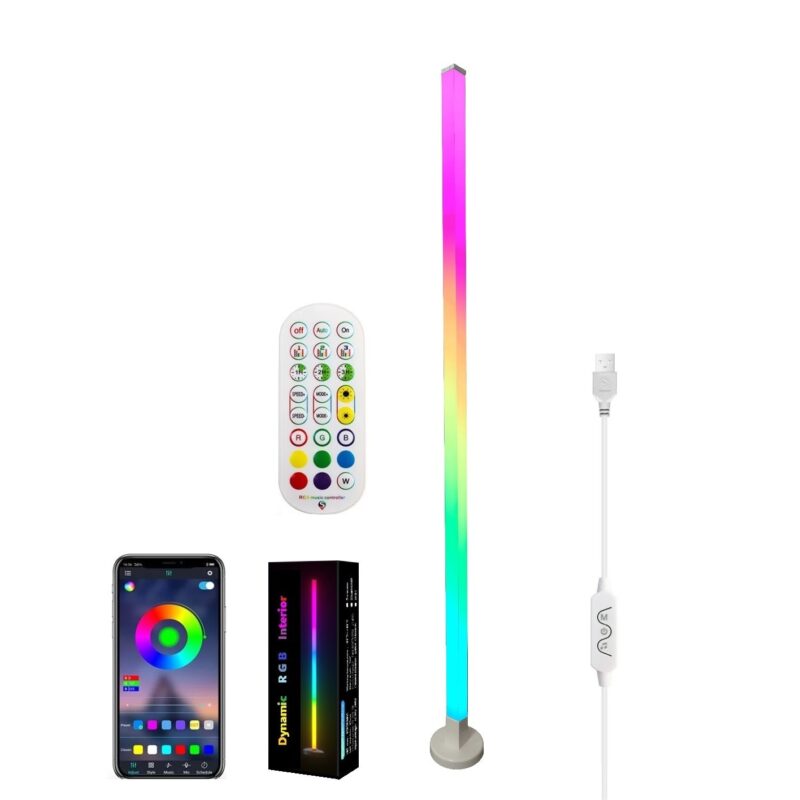 Veioza Smart RGB LED, 150cm inaltime, Lumina Ambientala, Kit lampadar complet, Led Dinamic, Aplicatie Smart Telefon, Telecomanda, Music Senzor, 16Milioane Culori, USB 5V