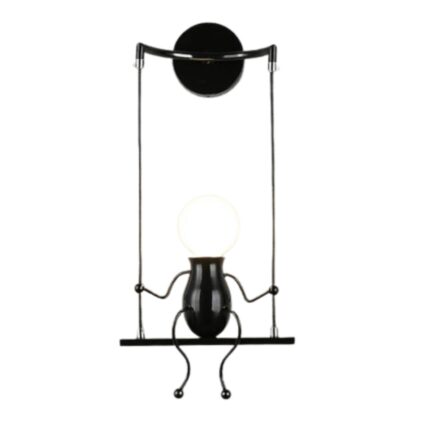 Lampa de Perete, Baza E27, Model om, din fier, 57 x 18 cm, Negru