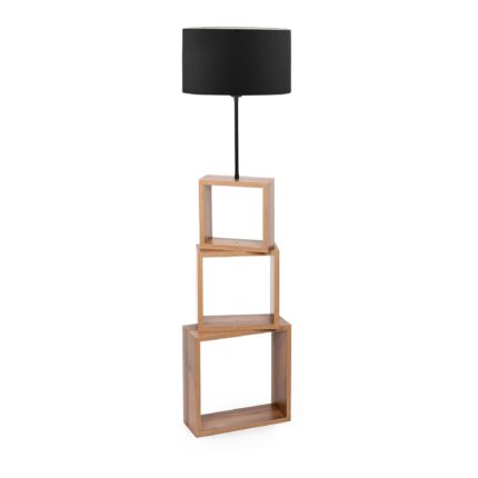 Lampa de podea, lux.pro, Mansfield, 140 cm, 1 x E27, max 20W, mdf, metal, textil, negru, culoare lemn, cu raft depozitare