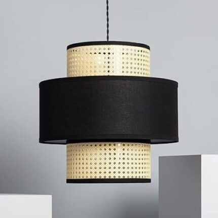 Lampa suspendata ratan si textil Cordell, negru, diametru 390 mm, LEDKIA LIGHTING