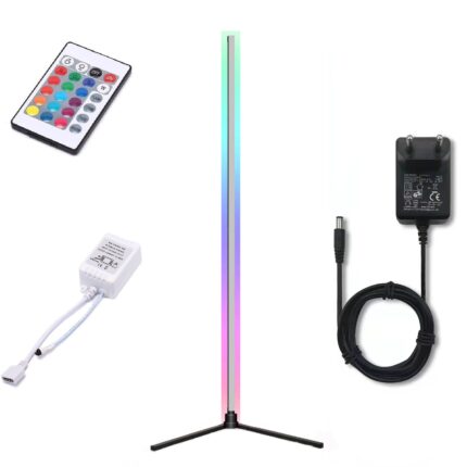 Kit Lampa LED RGB de colt, Lumina Ambientala, 95cm inaltime, 16 Culori Derivate, Banda 12V, Intensitate reglabila, Consum redus de energie, NEON