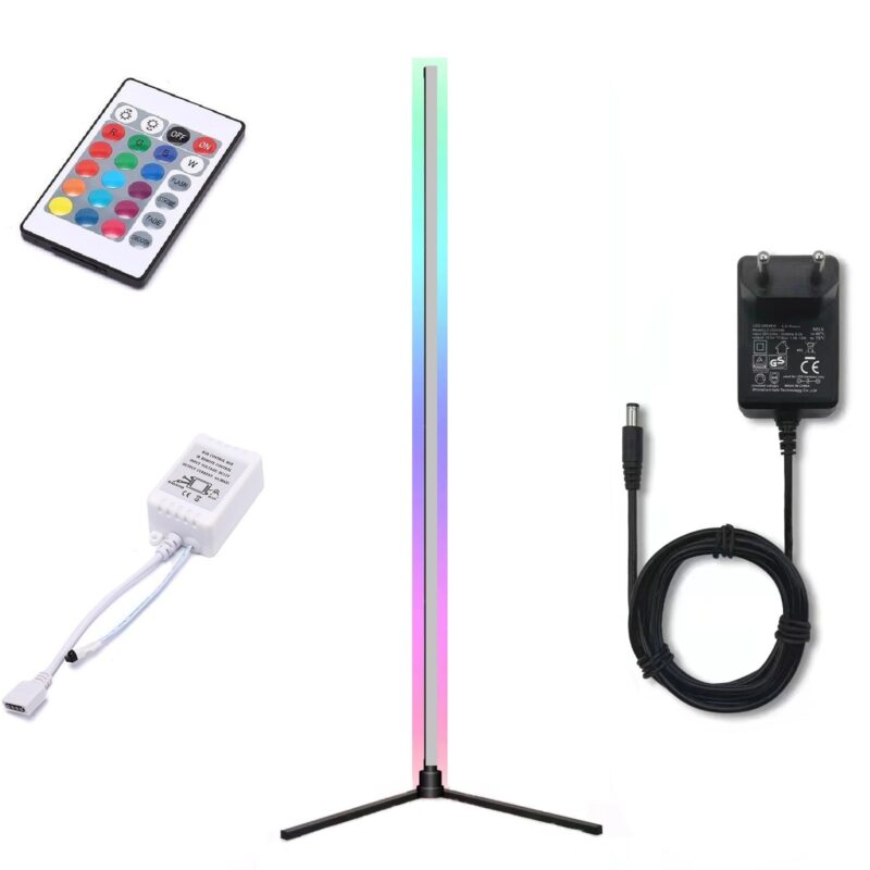 Kit Lampa LED RGB de colt, Lumina Ambientala, 95cm inaltime, 16 Culori Derivate, Banda 12V, Intensitate reglabila, Consum redus de energie, NEON